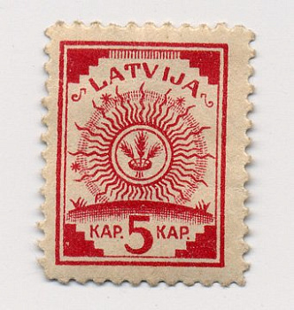 Латвия 5 копеек  марка   бумага 00-00-00