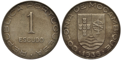 Португальский Мозамбик 1 эскудо 1936 год тип KM 66 медно-никель 1523-432