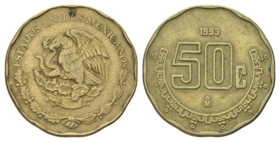 Мексика 50 сентаво 1993 KM 549 алюминиевая бронза 4595-141