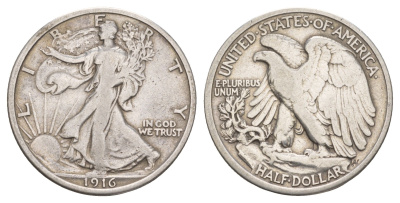 США 1/2 доллара (50 центов) 1916 редкий год KM 142 серебро    5010-1732