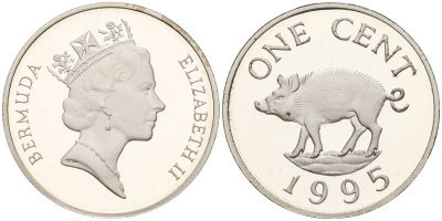 Бермудские острова 1 цент 1995 Елизавета II (1953-) KM 44b серебро PROOF 3711-111