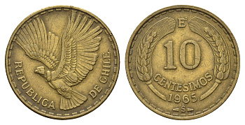 Чили 10 сентесимо 1965 KM 191 алюминевая бронза 4648-942