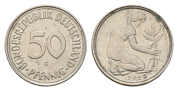 ФРГ 50 пфеннигов 1950 G KM 109, J. 384 медно-никель 4685-1224