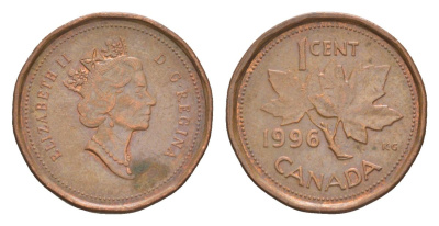 Канада 1 цент 1996 Елизавета II (1952-2022), кленовый лист KM 181 бронза 4630-616