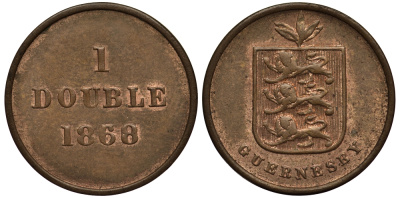Гернси 1 дабл (дубль) 1868/30 KM 10 бронза 1524-1211