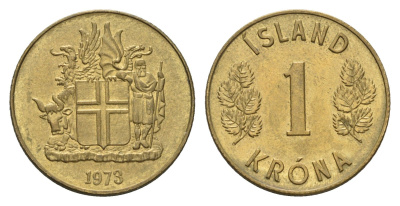 Исландия 1 крона 1973 KM 12a никель латунь aUNC 4691-513