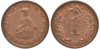 Зимбабве 1 цент 1997 птица-идол KM 1a сталь плакированная бронзой 4164-549
