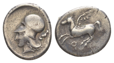 Коринф статер 400-300 гг. до н.э. голова Афины в коринфском шлеме/Q, пегас, 8,37 гр Calciati 135 серебро 00-814-17