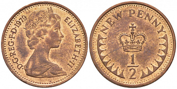 Великобритания 1/2 пенни 1979 Елизавета II (1952-2022) KM 914, Spink 4239 бронза 112-1048
