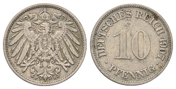 Германия 10 пфеннигов 1907 A KM 12, J. 13 медно-никель 4701-1116