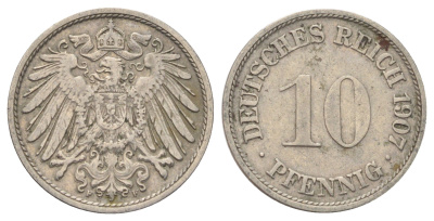 Германия 10 пфеннигов 1907 A KM 12, J. 13 медно-никель 4701-1116