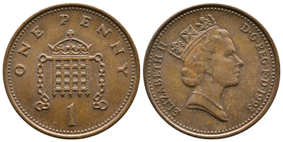 Великобритания 1 пенни 1993 Елизавета II (1952-2022) KM 935a, Spink 4391 (B4) сталь плакированная медью 4179-537