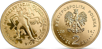 Польша 2 злотых 2014 MW, XXII зимние Олимпийские игры 2014 года в Сочи, лыжник KM 893 нордик UNC 4514-736