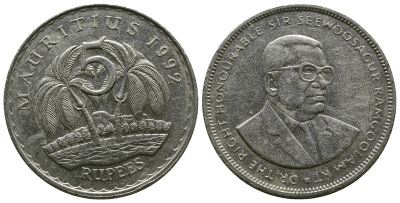 Маврикий 5 рупий 1992 Сивусагур Рамгулам KM 56 медно-никель 4381-323