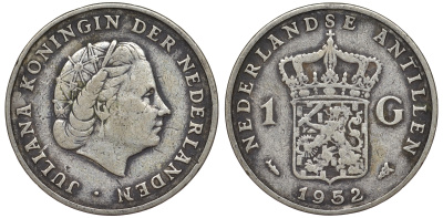 Нидерландские Антилы 1 гульден 1952 Юлиана (1948-1980) KM 2 серебро 36-923