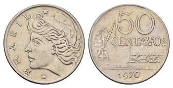 Бразилия 50 сентаво 1970 KM 580a медно-никель 4561-1125