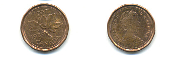 Канада 1 цент 1989 Елизавета II (1952-2022), кленовый лист KM 132 бронза 86-1113