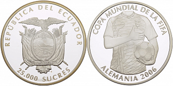 Эквадор 25000 сукре 2006 чемпионат мира по футболу в Германии 2006 FIFA KM 114 серебро PROOF 11-153-15