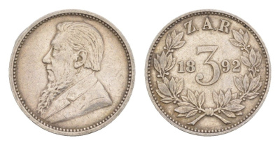 ЮАР (Трансвааль) 3 пенса 1892 KM 3 серебро 1518-1145