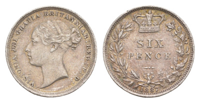 Великобритания 6 пенсов 1887 Виктория (1837-1901) KM 757, Spink 3912 серебро 3711-721