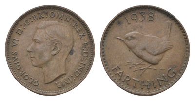 Великобритания 1 фартинг 1938 Георг VI (1936-1952) KM 843, Spink 4116 бронза 4664-326