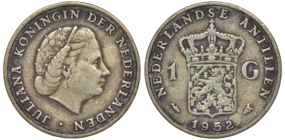 Нидерландские Антилы 1 гульден 1952 Юлиана (1948-1980) KM 2 серебро 36-812