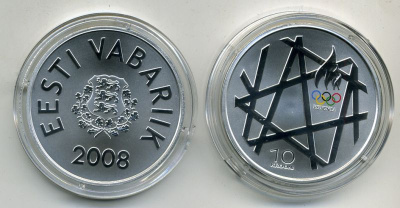 ЭСТОНИЯ 10 КРОН 2008 ОЛИМПИАДА серебро Ш2