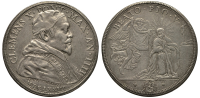 Ватикан 1 пиастр AN IIII/1673 Климент X. Канонизации Пия V Dav. 4076, Muntoni 11 серебро 10-005-54