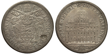 Ватикан 1 пиастр A II (1677/1678) Иннокентий XI, собор Святого Петра Dav. 4088, Muntoni 39 серебро 10-005-39