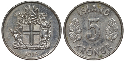 Исландия 5 крон 1975 KM 18 медно-никель 4128-656
