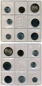 Сан-Марино годовой набор из 8 монет 1975 1, 2, 5, 10, 20, 50, 100 и 500 лир чайки летят над морскими гребнями KM 40-47, в оригинальной пластиковой запайке KM MS5 серебро UNC 3-4-5-36