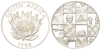 ЮАР 1 ранд 1998 Год ребенка, тираж 1.999 экземпляров KM 177 серебро PROOF 443-411