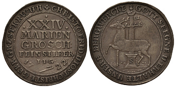 Штольберг 24 мариенгроша 1722 олень Dav. 1000, Friederich 1653 серебро 00-901-02