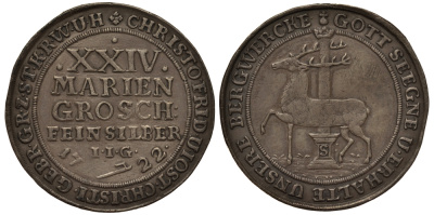 Штольберг 24 мариенгроша 1722 олень Dav. 1000, Friederich 1653 серебро 00-901-02