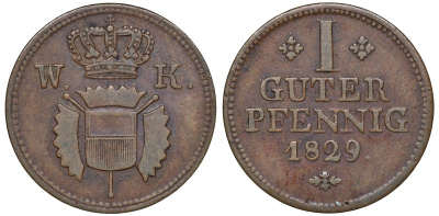Шаумбург-Гессен-Кассель 1 пфенниг 1829  KM 41 медь    116-935
