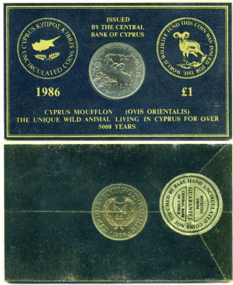 Кипр 1 фунт 1986 официальный буклет, охрана окружающей среды, муфлон, запайка KM 59 медно-никель UNC 5-4-3-78