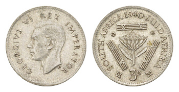 ЮАР 3 пенса 1940 Георг VI (1936-1952) KM 26 серебро 4623-458