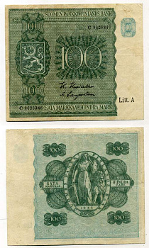 Финляндия 100 марок 1945 Pick 80 a бумага 451-373-2