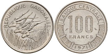 Габон 100 франков 1971 KM 12 никель UNC 00-00