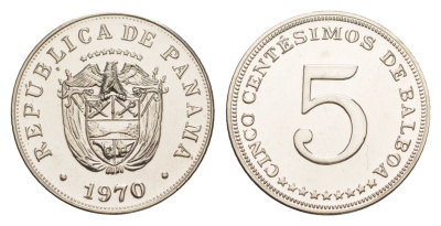 Панама 5 сентесимо 1970 тираж 9.528 экземпляров KM 23.2 медно-никель PROOF 1524-744