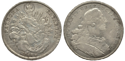 Бавария 1 талер 1759 А, Максимилиан III Иосиф (1745-1777), МОНДВОР MUNICH, KM 223.2, Dav. 1952 серебро 00-1067-1-21
