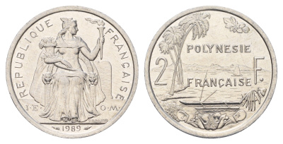 Французская Полинезия 2 франка 1989 KM 10 алюминий UNC 4675-924
