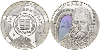 Греция 10 евро 2019 Эль Греко (1549-1614), эпоха Ренессанса KM NEW серебро  PROOF  11-267-21
