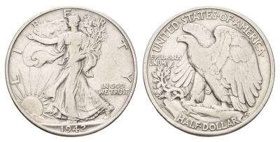 США 1/2 доллара (50 центов) 1942 D KM 142 серебро 4044-322