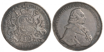 Майнц 1 талер 1765 Эммерих Йозеф фон Брайдбах-Бюрресхайм Dav. 2424, Slg. Walther 596 серебро 00-806-68