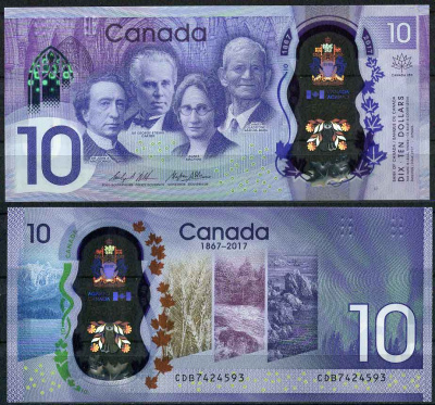 Канада 10 долларов 2017 150 лет основанию Канады Pick 112 пластик UNC (пресс) 447-24-1