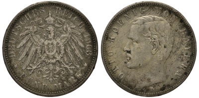 Бавария 5 марок 1903 Отто (1886-1913) Weege 47, J. 46, KM 512 серебро 3711-1444
