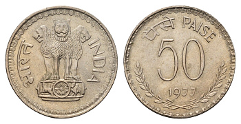 Индия 50 пайс 1977 KM 63 медно-никель UNC 4686-1124