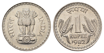 Индия 1 рупия 1982 KM 78.3 медно-никель UNC 4686-821