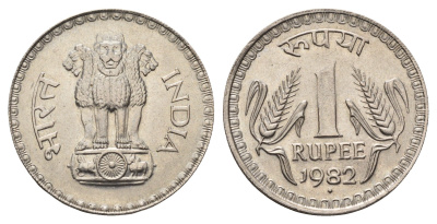 Индия 1 рупия 1982 KM 78.3 медно-никель UNC 4686-821